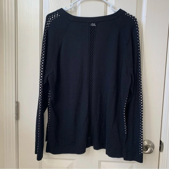 Bar III crewneck metallic embellished net long sleeves sleeves Black pullover L - Picture 2 of 8